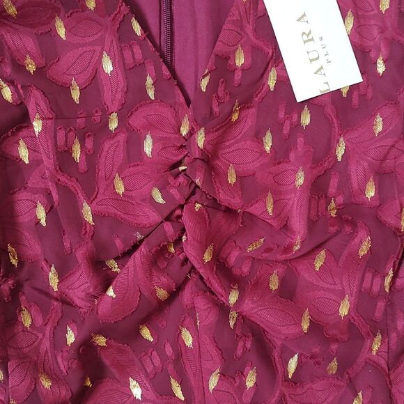 New With Tags London Times Size 18 V-neck Gold Foil Motif Fit & Flare Dress - Picture 9 of 17